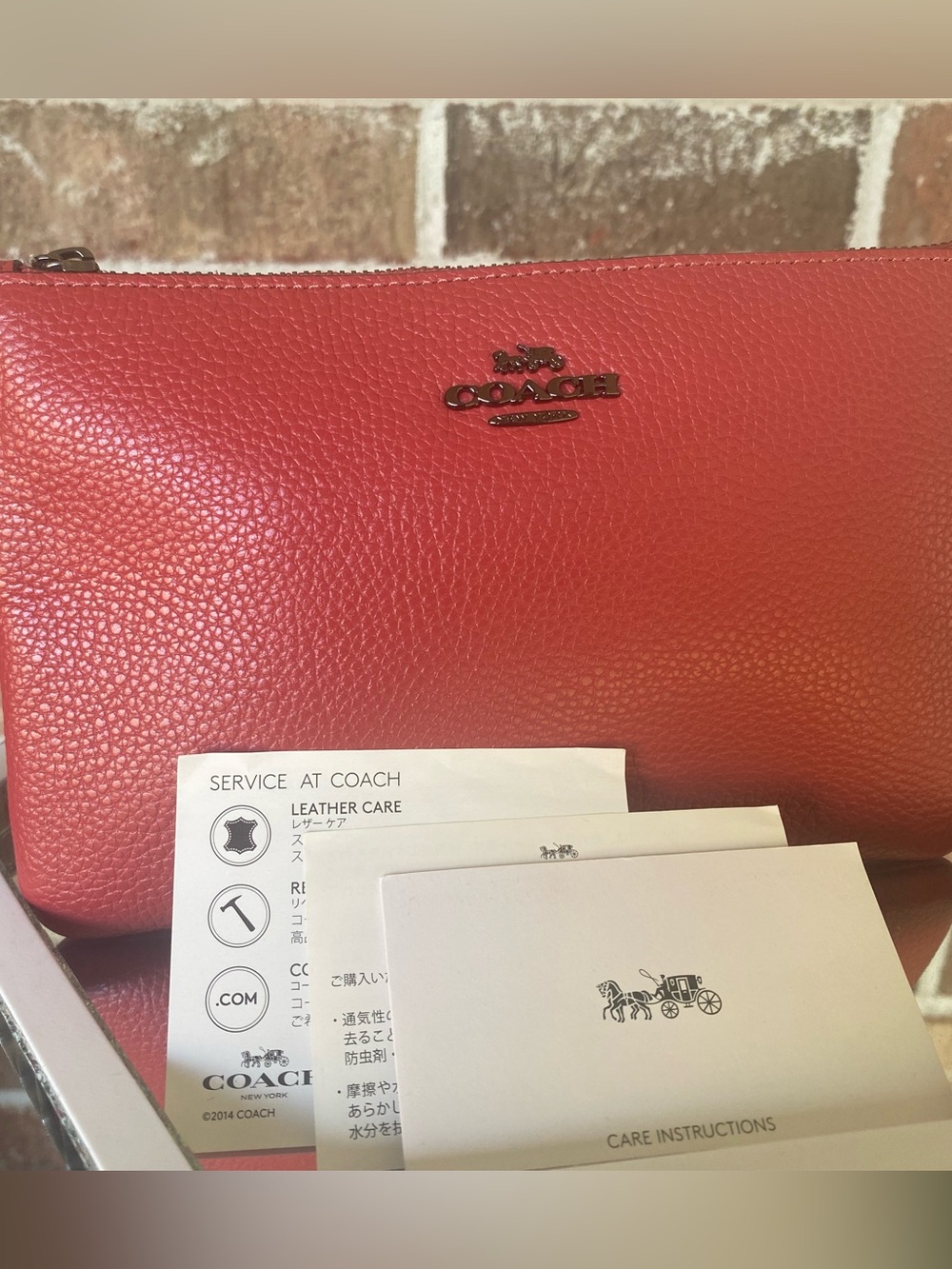 Coach 22952 Raspberry Red Pebble Leather Small Wristlet Clutch Gunmetal Hardware